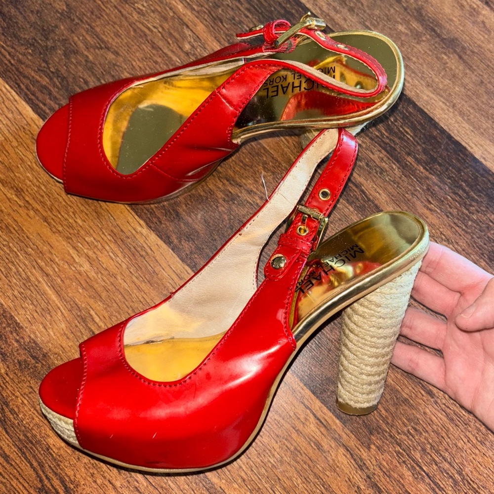Michael Kors Red Peep Toe Heels 5.5